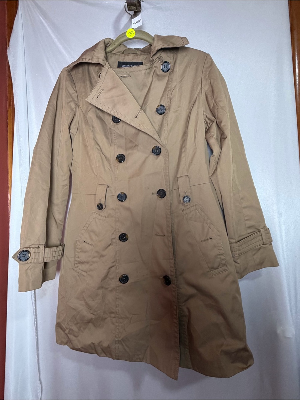 Jones New York Tan Plaid-Lined Trench Coat Size S CLW265A